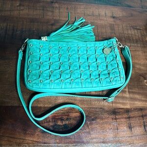 Big Buddha turquoise Crossbody Bag with Woven design .